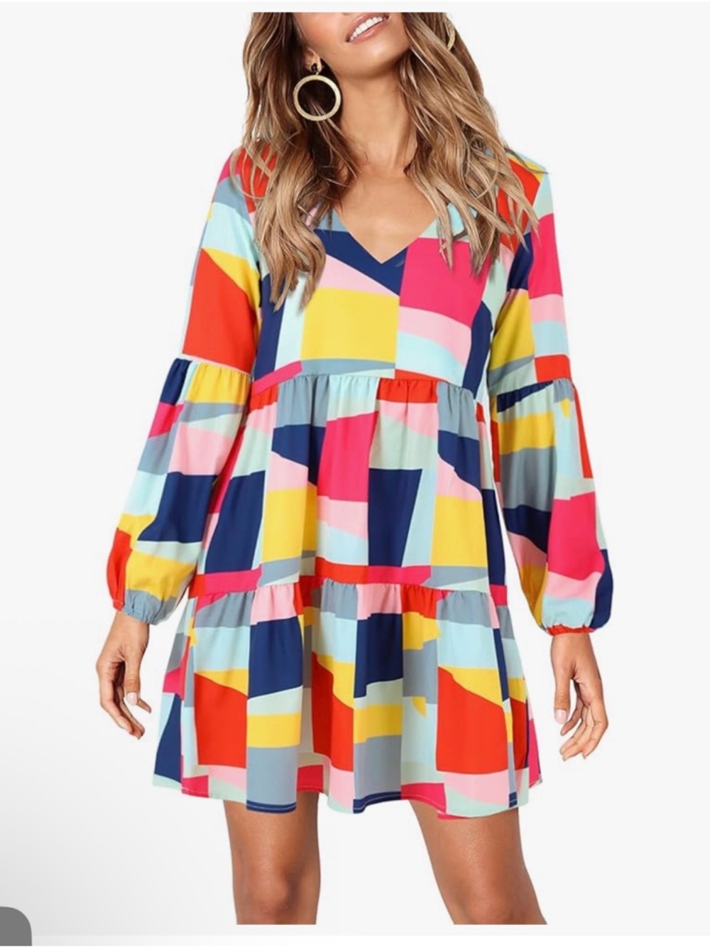 Colorblock V-Neck Mini Dress - tMulticolor